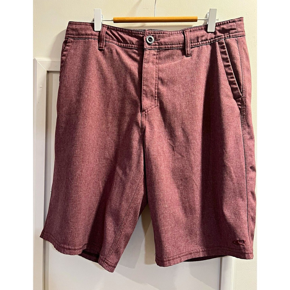 O'Neill Men's Burgundy Flat Front Stretch Chino Shorts 32"x11" Slash Pockets EUC